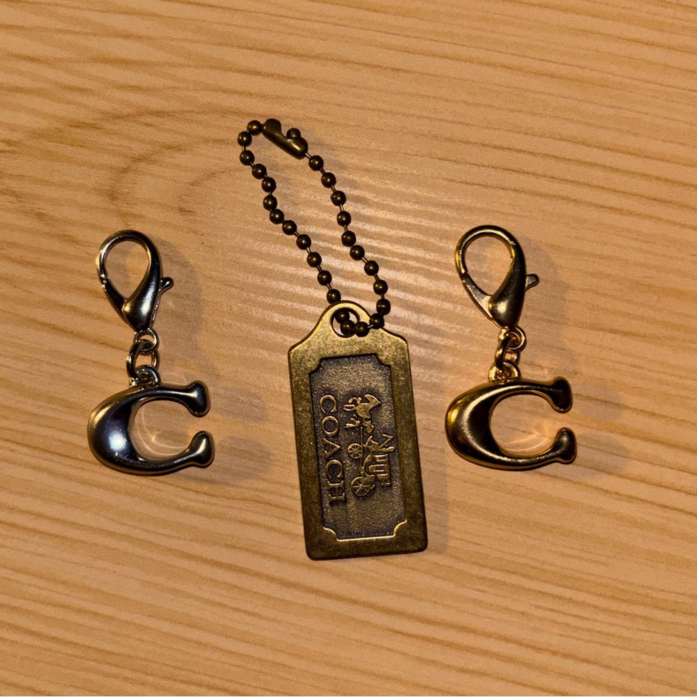 Coach 3 pieces Metal Tag and 'C' Charm Set-Silver, Brass, Gold